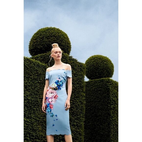 💕TED BAKER💕 Hailly Bardot Dress ~ Raspberry Ripple Print TB Size 4 = US 10 NWT - Picture 5 of 16